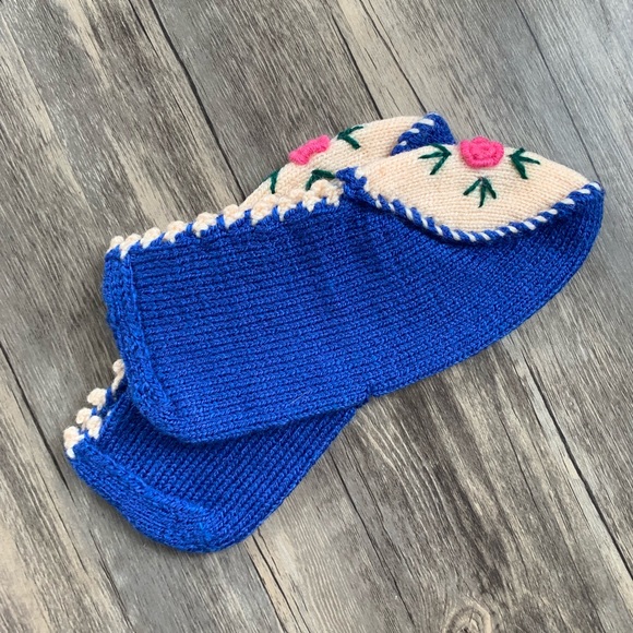 Hand Knit Wool Sock Bootie Slippers Handmade - Picture 2 of 8